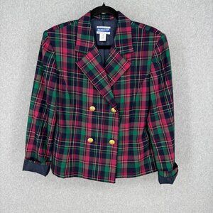 Pendleton Womens VTG Double Breasted Wool Blazer Size 12 Tartan Plaid Pink Green